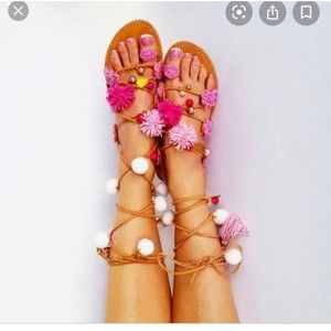 New. Boho strappy pom pom sandals. 7.5